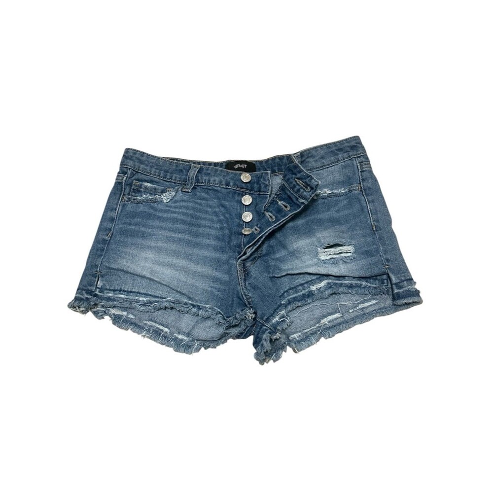 Vervet Denim Jean Shorts Frayed Hem Button Fly High Rise Size 28 Festival